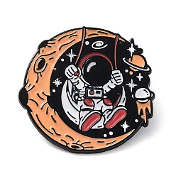 Colorful Space Theme Astronaut Enamel Pin, Black Zinc Alloy Cartoon Badge for Backpack Clothes, Colorful, 28x29.5x1mm