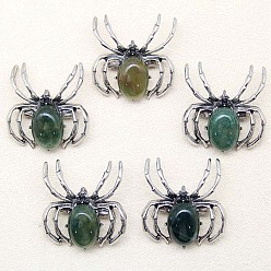 (RRHB277) Кристалл на подкладке из медово-бежевого цвета Брошь из натурального индийского агата, паук, античное серебро, 36x34 мм