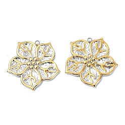 Позолоченный и Цвет Нержавейки Двухцветные текстурированные подвески из нержавеющей стали, цветочный шарм, вакуумное покрытие pvd, долговечный, настоящее золото и нержавеющая сталь, 304 мм, отверстие : 30x30x2.5 мм