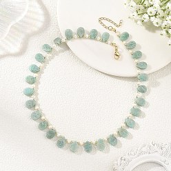 Golden Natural Cultured Freshwater Pearl Rice & Natural Amazonite Teardrop Beaded Necklaces, Golden, 15.75 inch(40cm)