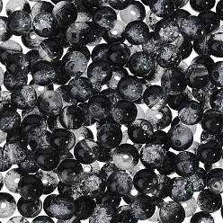 Schwarz 5 Stränge aus mit Sprühfarbe lackierten Crackle-Glasperlensträngen, Runde, Schwarz, 6 mm, Bohrung: 1.3 mm, ca. 133 Stk. / Strang, 12.36'' (31.4 cm)