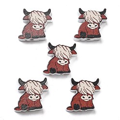 Темно-Красный Печатные деревянные бусины, крупный рогатый скот, темно-красный, 18.5x17.5x6 мм, отверстие : 2.5 мм