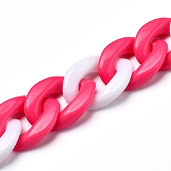 Hot pink Handgefertigte verdrehte Acrylketten, Panzerketten, weiß, hot pink, Links: 19x13.5x4 mm, 39.37 Zoll (1 m)/Strang