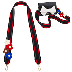 Black Polycotton Wide Bag Straps, with Crochet Flower & Alloy Swivel Clasp, Black, 102x3.75x0.2cm