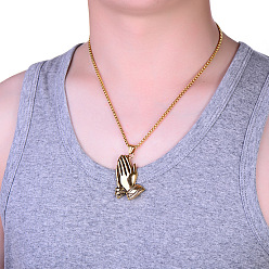 Золотой Ожерелья из сплава с подвеской в виде молитвенной руки, 204 ожерелья из нержавеющей стали с цепочкой-коробкой для мужчин, золотые, 23.62 дюйм (60 см)