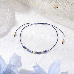 Содалитовое Натуральные круглые бусины содалита плетеные браслеты из бусин для женщин, с регулируемой плетеной нейлоновой нитью и стеклянными бусинами, граненые, внутренний диаметр: 3 дюйм (7.6 см)