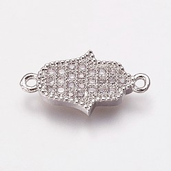 Platin Farbe Messing Zirkonia Links, Hamsa Hand / Hand von Fatima / Hand von Miriam, Transparent, Platin Farbe, 16.5x8.5x2 mm, Bohrung: 1 mm