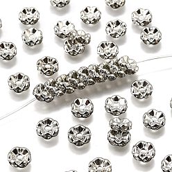 Платина Латунь класса кристалла горный хрусталь разделительные бусины, без кадмия и без свинца, краевых волн, рондель, платина, 8x3.5 мм, отверстие : 1.8~2 мм