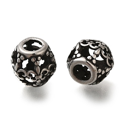 Античное Серебро 304 из нержавеющей стали европейские шарики, бусины с большим отверстием, RONDELLE с Флер де Лис, античное серебро, 9.5x9.5 мм, отверстие : 4 мм