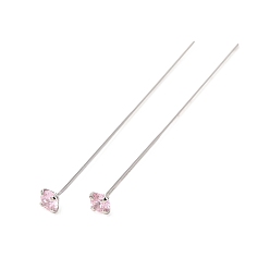 Pink Латунные серьги-гвоздики из циркония, платина, розовые, 3 мм, штифты : 0.6x44 мм