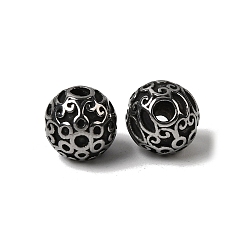 Цветок 304 из нержавеющей стали бусы, античное серебро, круглая с цветком, 8.5 мм, отверстие : 1.8 мм