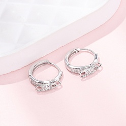Платина Застежка-молния 925 серьги-кольца из стерлингового серебра с микропаве из прозрачных кубических цирконий, платина, 14x2.5 мм