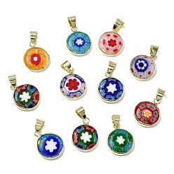 Золотой Подвески лэмпворк ручной работы, круглые, с латунными аксессуарами, золотые, 18x14x3 мм, отверстие : 4x5.5 мм