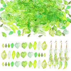 Mixed Color Transparent Acrylic Pendants, Leaf Charms, Mixed Color, 9.7~24x5~16x1.5~5mm, Hole: 1.2~2mm