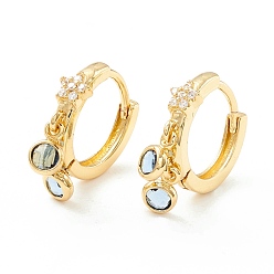 Светлый Стально-синий Серьги-кольца со звездами и кубическим цирконием с плоской круглой каплей, украшения из латуни для женщин, без кадмия, без никеля и без свинца, реальный 18 k позолоченный, светло-стальной синий, 19.5 мм, штифты : 0.7 мм