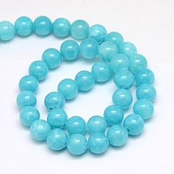 Dark Turquoise Natural Yellow Jade Beads Strands, Dyed, Round, Dark Turquoise, 4mm, Hole: 1mm, about 95pcs/strand, 15.75 inch