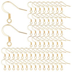 Настоящее золото 18K 100шт 304 французские серьги из нержавеющей стали, плоские крючки для серег, провод уха, с горизонтальной петлей, реальный 18 k позолоченный, 15x17x2 мм, отверстие : 2 мм, 21 датчик, штифты : 0.7 мм