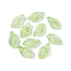 Lawn Green Transparent Glass Pendants, Leaf Charm, Lawn Green, 12x6.5x4.5~5mm, Hole: 0.9~1mm, about 2940pcs/1000g