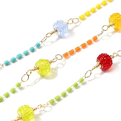 Разноцветный Латунные шестиугольные колонны со стеклянными бусинами и круглыми бусинами из смолы, пайки, с катушкой, долговечный, золотые, красочный, 3.5~20.5x2~7x0.5~7 мм, около 16.40 футов (5 м) / рулон