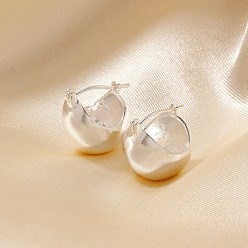 Серебро Блестящие геометрические круглые серьги-кольца из латуни, простой стильный подарок для друга, серебряные, 13x14 мм