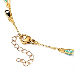 Real 18K Gold Plated teardrop, with Evil Eye Pendant Necklaces, with Brass Enamel Bar Link Chains and 304 Stainless Steel Lobster Claw Clasps, Colorful, Real 18K Gold Plated, 14.96 inch(38m)