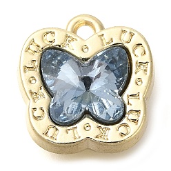 Васильковый Стойки подвески обшивки сплава, со стразами, бабочка, васильковый, 13x12.5x7 мм, отверстие : 1.4 мм