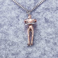 Platinum & Rose Gold Hug Jewelry, Brass Embrace Couple Pendant Necklace with 316 Surgical Stainless Steel Chains for Valentine's Day, Platinum & Rose Gold, 17.72 inch(45cm)