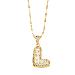 Letter L Brass Micro Pave Cubic Zirconia Pendant Necklaces, Golden, Letter L, 16.54 inch(42cm), Pendant: 24~30x13~22mm