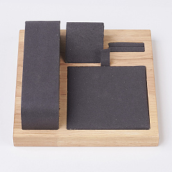 Серый Вуд ювелирные изделия дисплеев, с искусственной замши, 4 отсеков, квадратный, серые, 15x15x5 см