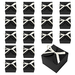 Black 20Pcs Square Folding Paper Gift Boxes, for Presents Candies Cookies Wrapping, with Polyester Ribbon, Black, 12x12x9cm