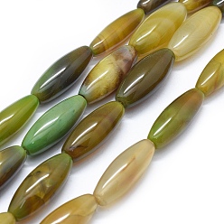Цвет Оливы Природный агат бисер нитей, окрашенная и подогревом, рис, оливковый, 37~40x10~17 мм, отверстие : 2.5~3 мм, около 10 шт / нитка, 14.9 дюйм ~ 15.3 дюйм (38~39 см)