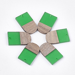 Lime Green Resin & Walnut Wood Pendants, U Shape, Lime Green, 32x19.5x3.5~4.5mm, Hole: 2mm