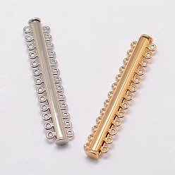 Mixed Color Alloy Magnetic Slide Lock Clasps, 13-Strand, 26-Hole, Tube, Mixed Color, 72x13.5x7mm, Hole: 2mm