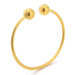 Golden Ion Plating(IP) 304 Stainless Steel Cuff Bangles, Torque Bangles with Round Ball, Golden, Inner Diameter: 1-7/8x2-3/8 inch(4.9x5.9cm)
