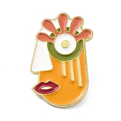 Orange Alloy Enamel Brooch, Enamel Pin, Abstract Painting Face, Orange, 27x18x10mm