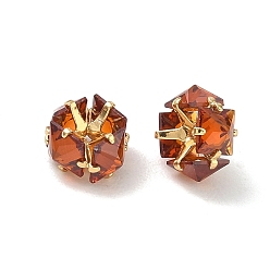 Sienaerde Messing & Glasperlen, facettiert Würfel, Gestell, langlebig überzogen, Bleifrei und cadmium frei, echt 18 k vergoldet, Sienaerde, 8.5x8.5x4.5 mm, Bohrung: 0.5~0.7 mm