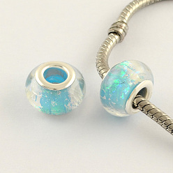 Бирюза Бусины из смолы в европейском стиле с большими отверстиями, с двойными медными сердечниками с серебряным покрытием, бирюзовые, 13.5x9 мм, отверстие : 4.5 мм
