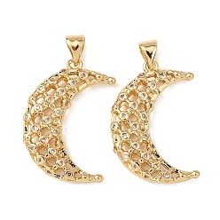 Настоящее золото 18K Латунные микропаве прозрачные подвески с фианитом, долговечный, амулеты полой луны, реальный 18 k позолоченный, 25x17.5x5.5 мм, отверстие : 5x3.5 мм
