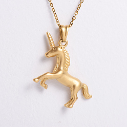 Золотой Ожерелья из нержавеющей стали с подвеской в виде единорога, золотые