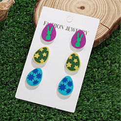 (52) Непрозрачная лаванда 3 Парные акриловые серьги-гвоздики на пасхальную тематику, яйцо, разноцветные, 20x15 мм