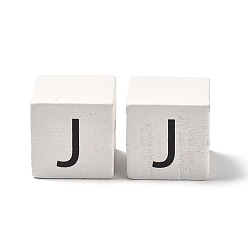 Letter J Древесина европейского бисера, бусины с большим отверстием, куб с письмом, буква J, 30.5x30.5x29.5~30.5 мм, отверстие : 5 мм