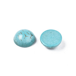 Dark Turquoise Craft Findings Dyed Synthetic Turquoise Gemstone Flat Back Dome Cabochons, Half Round, Dark Turquoise, 6x3mm