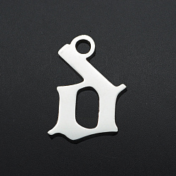 Letter D Anlaufgeschützt 201 Charms aus Edelstahl, Laserschnitt, Buchstabe, Edelstahl Farbe, letter.d, d: 9x6x1 mm, Bohrung: 1.2 mm
