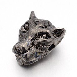 Gunmetal Tibetan Style Alloy Leopard Head Beads, Gunmetal, 12x14x8.5mm, Hole: 2mm