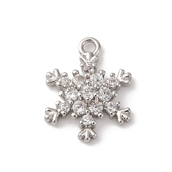 Платина Латунные подвески из прозрачного кубического циркония, без кадмия, без никеля и без свинца, снежинка, платина, 14x11x3.5 мм, отверстие : 1.2 мм