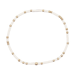 Белый Минималистичные браслеты из стеклянных бусин и латунных бусин для женщин, круглые, золотые, белые, 6.89 дюйм (17.5 см)