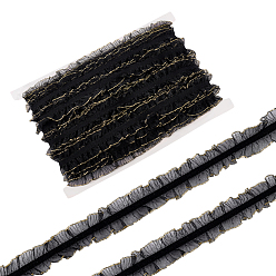 Черный 20м нейлоновая эластичная плиссированная кружевная лента, для аксессуаров для одежды, чёрные, 1 дюйм (24~25 мм)