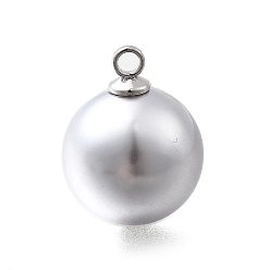 Серебро Подвески из АБС-пластика с жемчугом, круглые, с петлей из платинового сплава, серебряные, 18x13.5 мм, отверстие : 1.8 мм