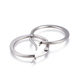 Stainless Steel Color 201 Stainless Steel Hoop Earrings, with 304 Stainless Steel Pin, Hypoallergenic Earrings, Flat Ring Shape, Stainless Steel Color, 46x44x2mm, Pin: 0.8mm