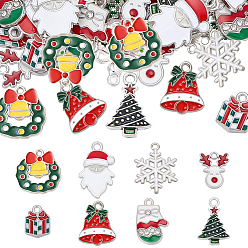 Platin Farbe 80 Stück 8 Stile Weihnachts-Email-Anhänger aus Legierung, Mischformen, Platin Farbe, 13.5~25x10~19x1~3 mm, Bohrung: 1.6~2 mm, 10 Stück / Stil